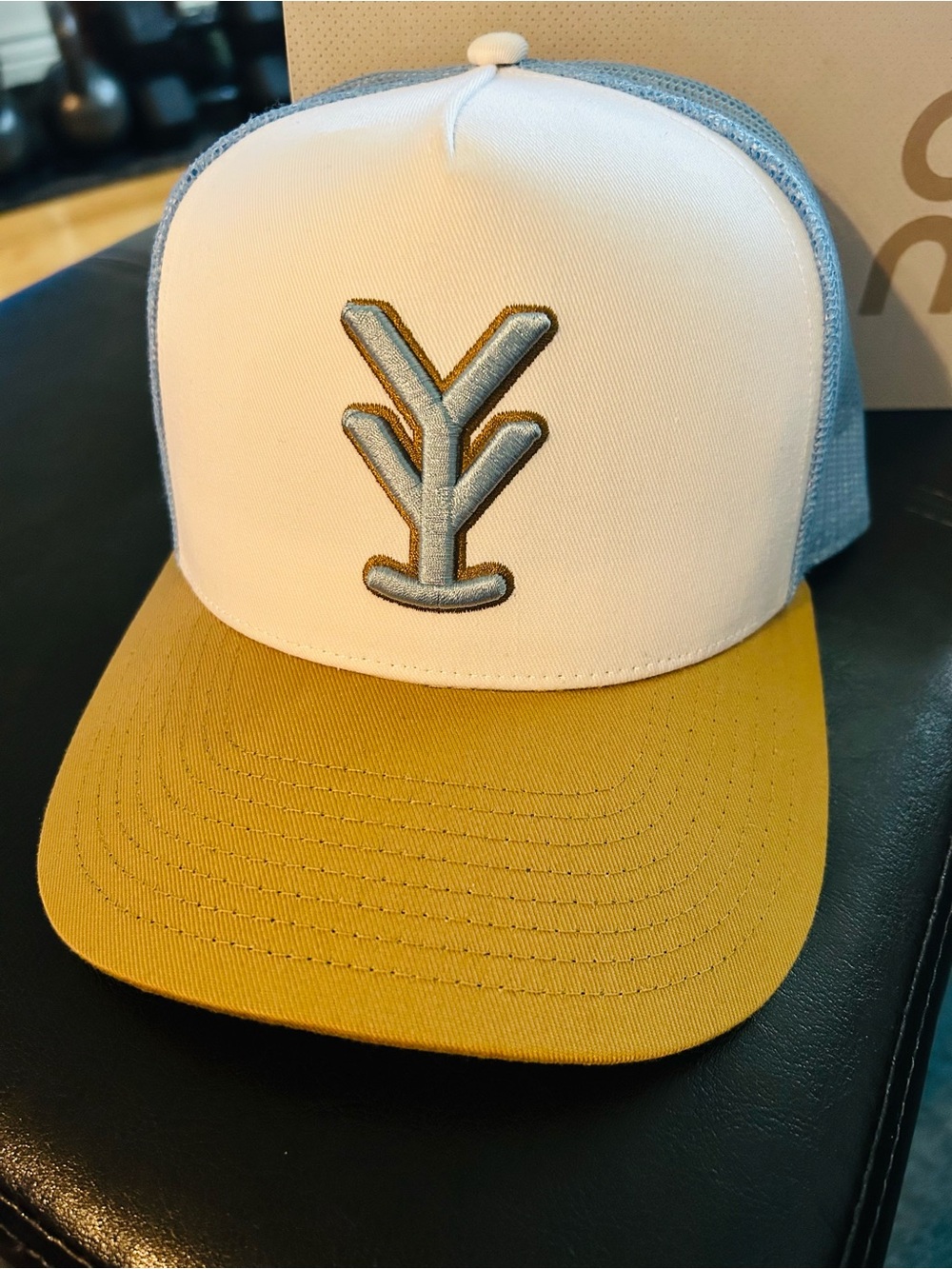 Yee Yee Trucker Cap - White & Mustard Yellow with Embroidered Logo